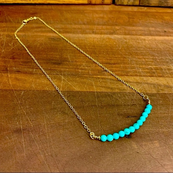 Turquoise and Gold Beaded Bar Necklace - Picture 4 of 5
